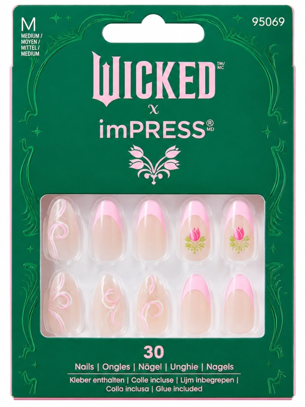 imPRESS Pink French Tip Press-On Nails with Tulip Accents